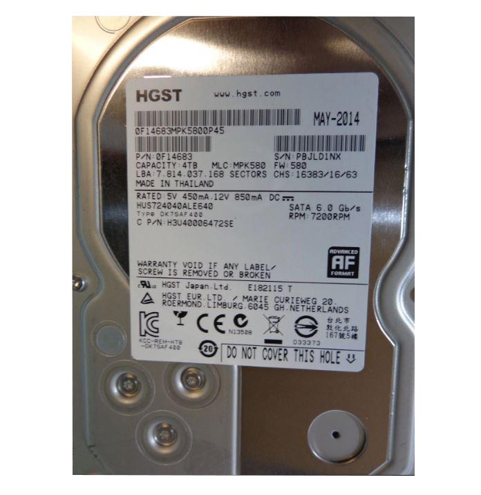 HUS72040ALE640 HGST Hitachi Ultrastar 7K4000 4TB 7200RPM SATA 6Gbps 64MB Cache (512e) 3.5-inch Internal Hard Drive