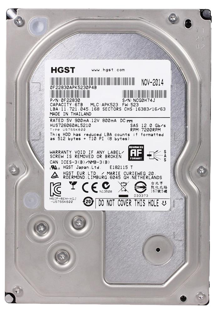 HUS726060AL5210 HGST Hitachi Ultrastar 7K6000 6TB 7200RPM SAS 12Gbps 128MB Cache (ISE / 512e) 3.5-inch Internal Hard Drive