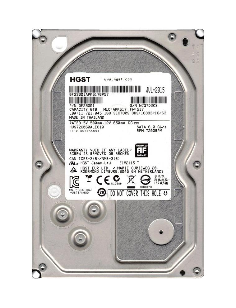 HUS726060ALE610 HGST Hitachi Ultrastar 7K6000 6TB 7200RPM SATA 6Gbps 128MB Cache (ISE / 512e) 3.5-inch Internal Hard Drive