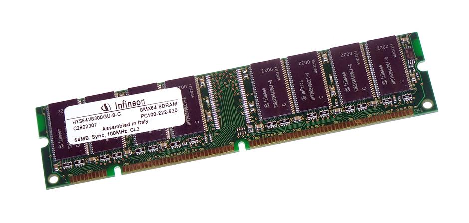HYS64V8300GU-8-C Infineon 64MB PC100 100MHz non-ECC Unbuffered CL2 168-Pin DIMM Memory