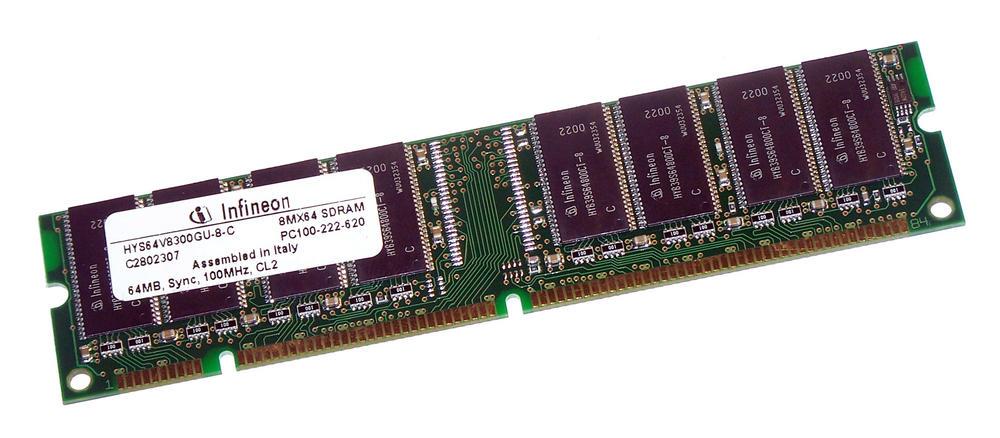 HYS64V8300GU-8 Infineon 64MB PC100 100MHz non-ECC Unbuffered CL2 168-Pin DIMM Memory Module