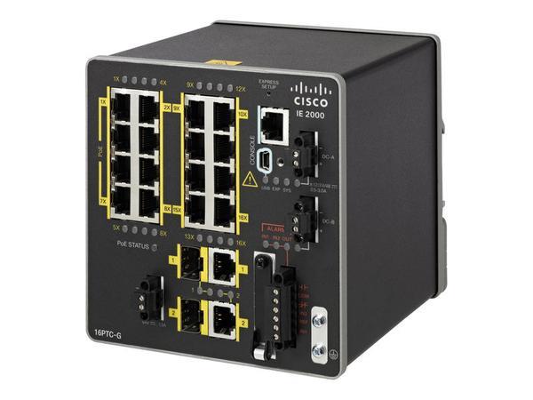 IE-2000-16TC-G-L Cisco 16-Ports RJ-45 USB 10/100/1000Base-T Manageable Layer2 Desktop and Rail-Mountable Ethernet Switch with 4x SFP Expansion Slots (Refurbished)