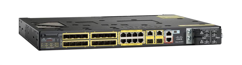 IE-3010-16S-8PC-RF Cisco 8-Ports 10/100/1000Base-T PoE 2x Gigabit Ethernet Uplink Ports Manageable Layer2 Redundant Power Supply Supported Rack-Mountable 1U and Wall Mountable Ethernet Switch with 18x Shared SFP Slots (Refurbished) IE-3010-16S-8PC