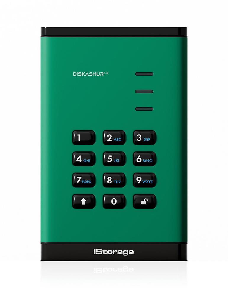 IS-DA3-256-1000-GN iStorage DiskAshur3 1TB 256-Bit USB 3.2 Gen 1 Type C 2.5-inch External Hard Drive (Green)