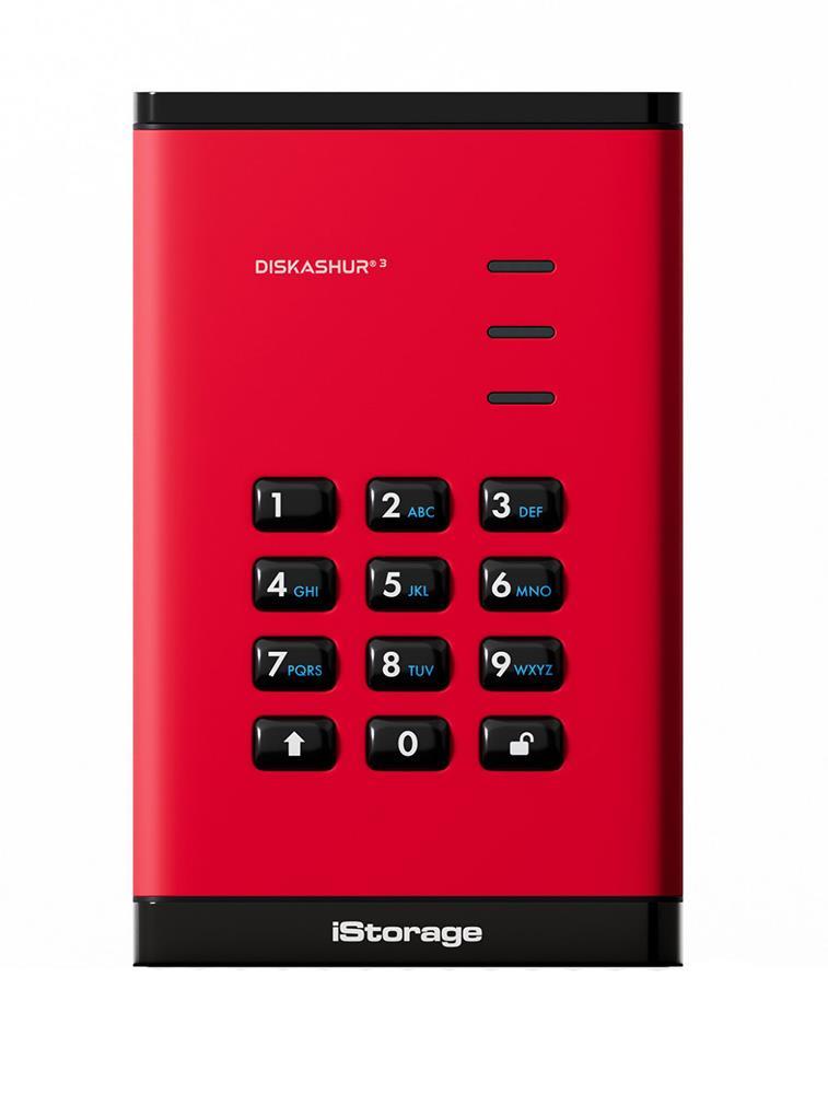 IS-DA3-256-2000-R iStorage DiskAshur3 2TB 256-Bit USB 3.2 Gen 1 Type C 2.5-inch External Hard Drive (Red)