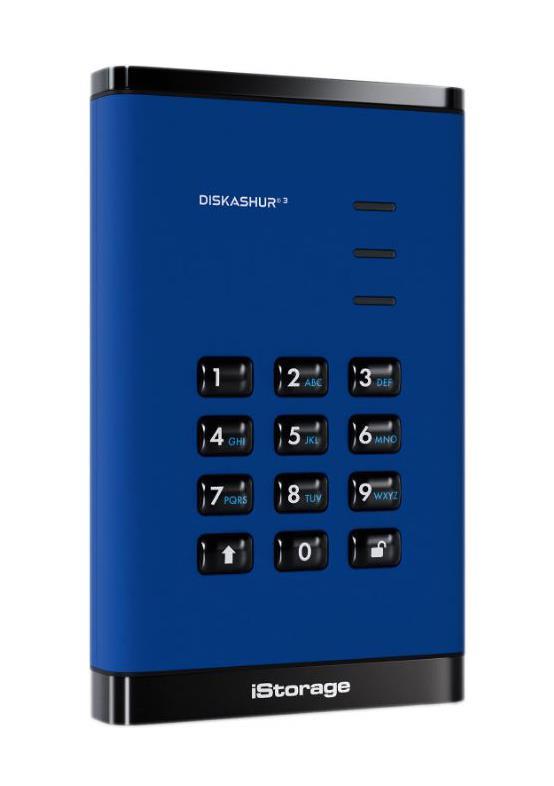 IS-DA3-256-4000-BE iStorage DiskAshur3 4TB 256-Bit USB 3.2 Gen 1 Type C 2.5-inch External Hard Drive (Blue)