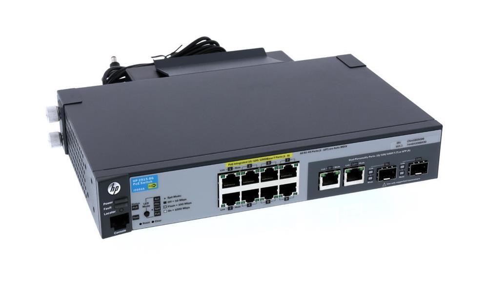 J9562-61001 HP ProCurve 2915-8G-PoE 8-Ports 10/100/1000 RJ-45 PoE and 2x Dual-Personality Gigabit Ports Manageable Ethernet Switch with 2x Combo Gigabit SFP Ports (Refurbished)