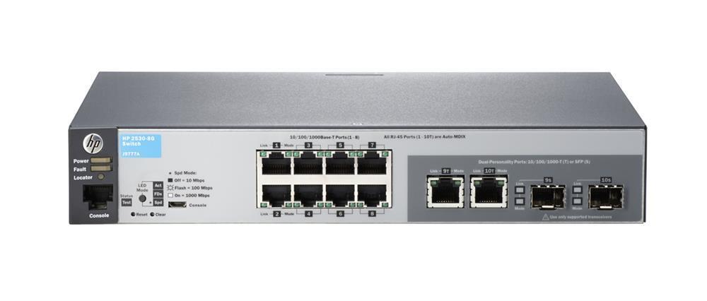 J9777-60001 HP 2530 Series 2530-8G 8 x Ports 10/100/1000Base-T + 2 Dual Personality SFP Ports Layer 2 Managed 1U Rack-mountable Gigabit Ethernet Network Switch (Refurbished)