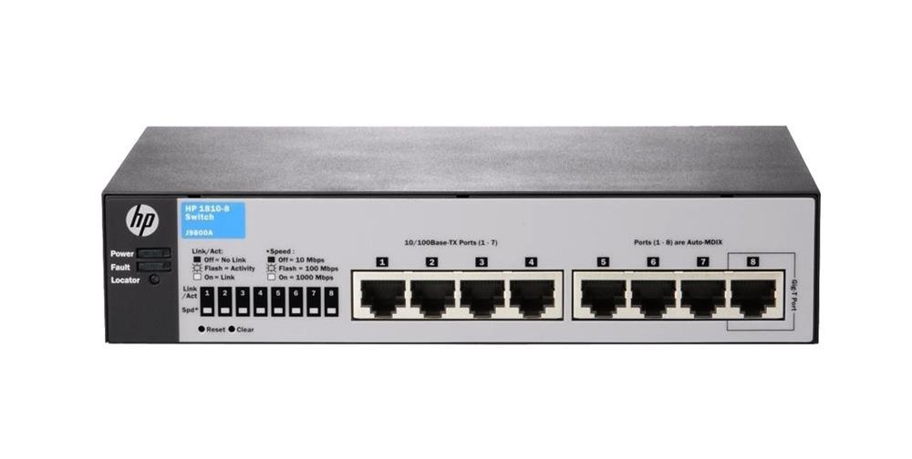 J9800A#ACC HP 1810-8 v2 8-Ports RJ-45 10/100Base-TX 10/100/1000Base-T Managed Fast Ethernet Rack-mountable Desktop Switch (Refurbished)