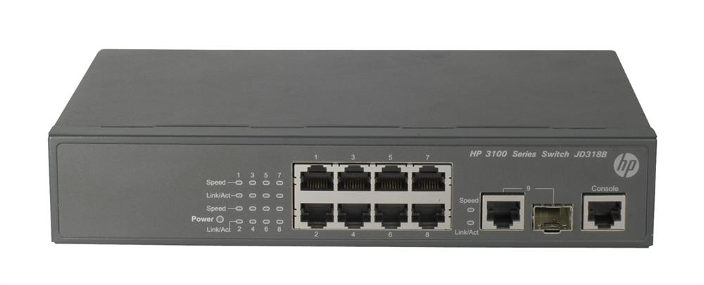 JD318B HP 3100 8 V2 8-Ports 10/100 RJ-45 Manageable Layer4 Switch with 1x Combo Gigabit SFP Port (Refurbished)