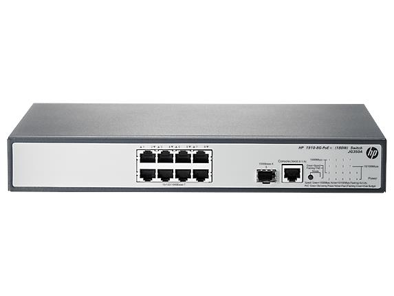 JG350A#ABA HP 1910-8G-PoE+ (180W) Switch 8-Ports Manageable 8 x POE+ 1 x Expansion Slots 10/100/1000Base-T PoE Ports Desktop Rack-mountable (Refurbished)