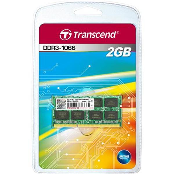 JM1066KSU-2G Transcend JetRam 2GB PC3-8500 DDR3-1066MHz non-ECC Unbuffered CL7 204-Pin SoDimm Dual Rank Memory Module