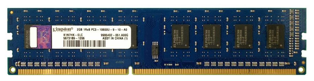 K1N7HK-ELC Kingston 2GB PC3-10600 DDR3-1333MHz non-ECC Unbuffered CL9 240-Pin DIMM Single Rank x8 Memory Module
