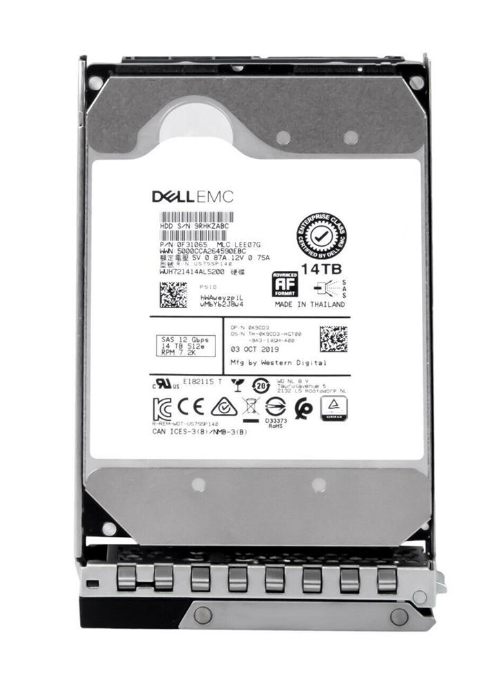K9CD3 Dell 14TB 7200RPM SAS 12Gbps 512MB Cache (ISE / 512e) 3.5-inch Internal Hard Drive with Tray for PowerEdge Servers