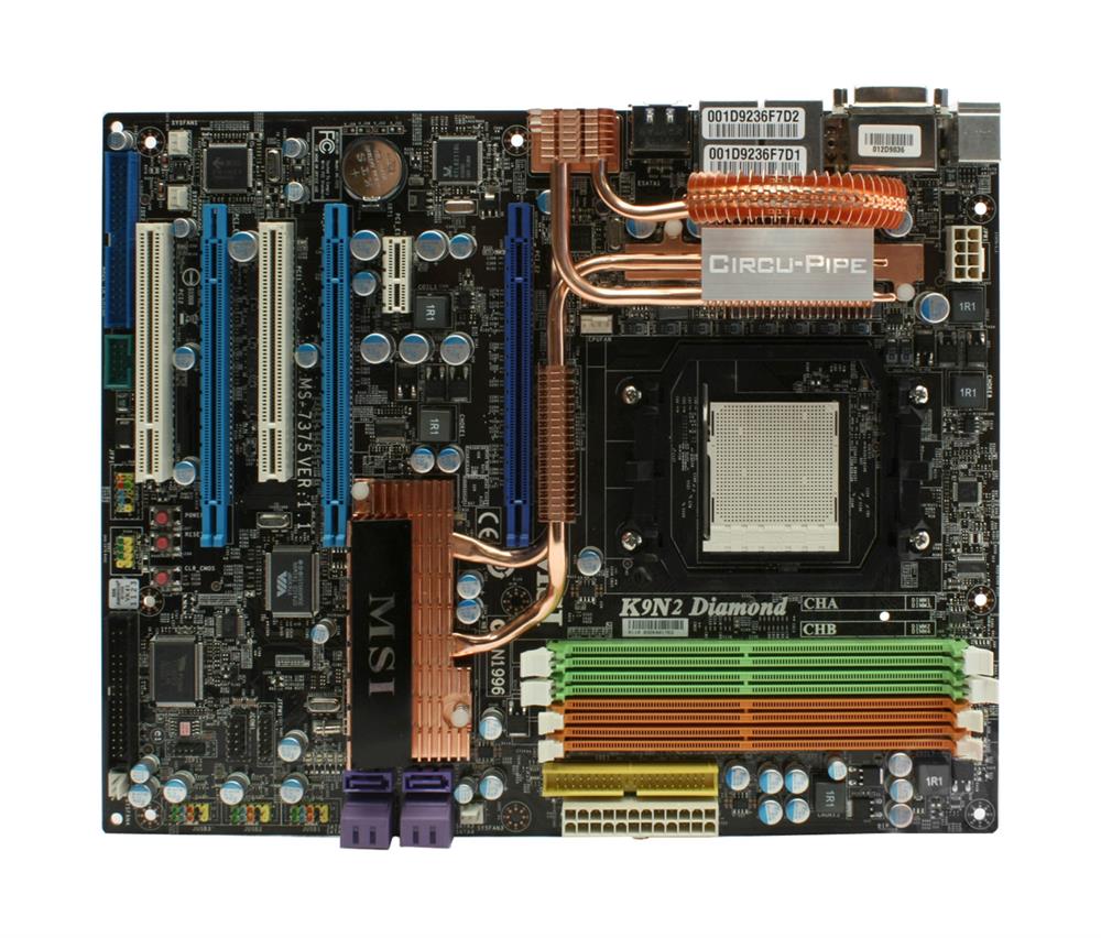 K9N2DIAMOND MSI K9N2 DIAMOND Socket AM2+/AM2 Nvidia nForce 780a SLI Chipset AMD Phenom FX/ Phenom/ Athlon 64 FX/ Athlon 64 X2 Processors Support DDR2 4x DIMM 6x SATA 3.0Gb/s ATX Motherboard (Refurbished)