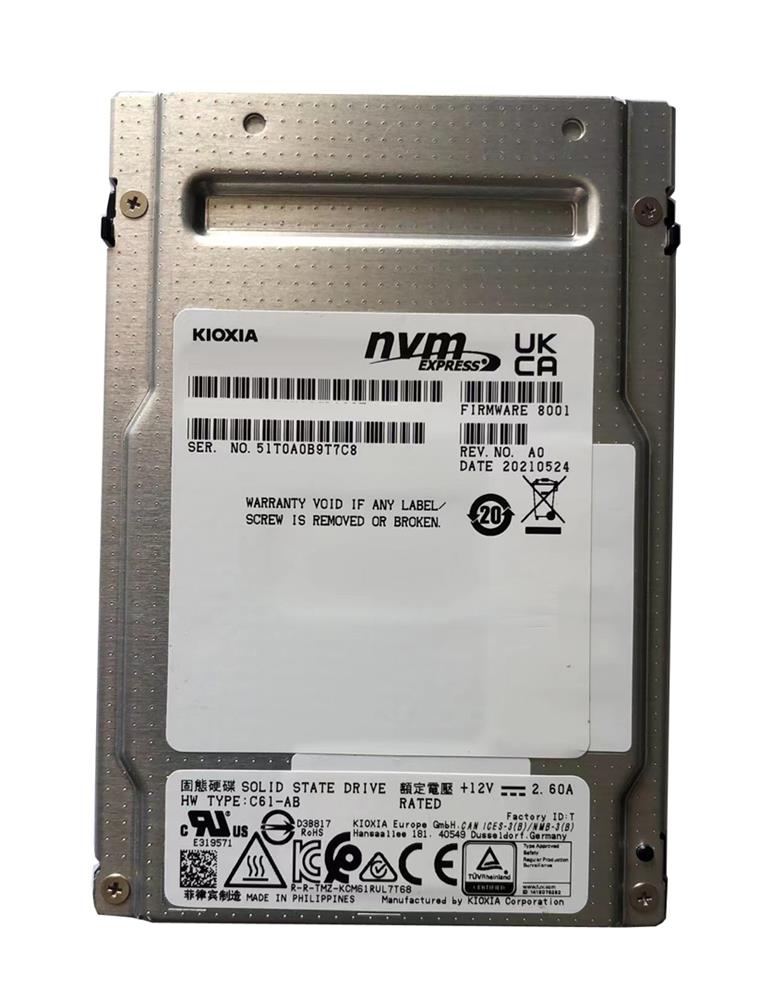 KCD61LUL3T84 Toshiba KIOXIA CD6-R Series 3.84TB TLC PCI Express 4.0 x4 NVMe Read Intensive U.3 2.5-inch Internal Solid State Drive (SSD)