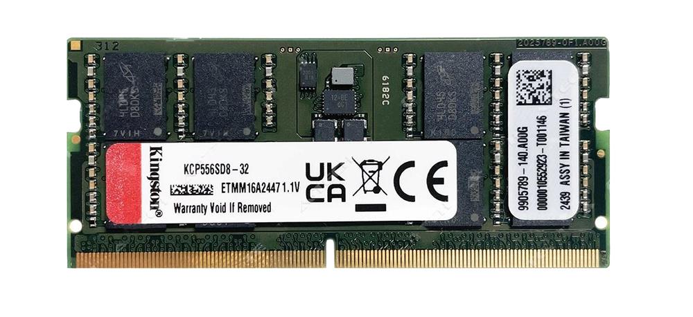 KCP556SD8-32 Kingston 32GB PC5-44800 DDR5-5600MHz Non-ECC Unbuffered CL46 262-Pin SoDIMM 1.1V Dual Rank Memory Module