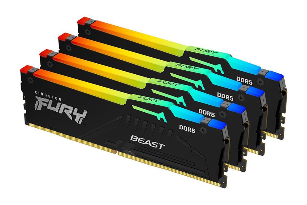 KF52BAK128 Kingston FURY Beast Black 128GB Kit (4 X 32GB) PC5-41600 DDR5-5200MHz Non-ECC Unbuffered CL40 288-Pin DIMM 1.25 Dual Rank Memory