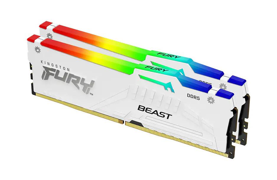 KF560C36BWEAK2-64 Kingston FURY Beast White 64GB Kit (2 x 32GB) PC5-48000 DDR5-6000MHz Non-ECC Unbuffered CL36 288-Pin DIMM 1.35V Dual Rank Memory