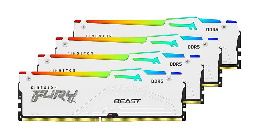 KF560C40BWAK4-64 Kingston FURY Beast White 64GB Kit (4 X 16GB) PC5-48000 DDR5-6000MHz Non-ECC Unbuffered CL40 288-Pin DIMM 1.35V Single Rank Memory Module