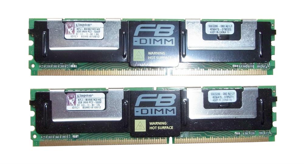 KFJ-BX667K2/4G Kingston 4GB Kit (2 X 2GB) PC2-5300 DDR2-667MHz ECC Fully Buffered CL5 240-Pin DIMM Dual Rank Memory for Fujitsu-Siemens