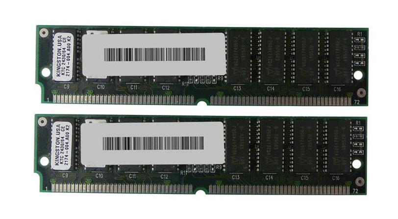 KTC-2430/64-CE(1OF2PCKIT) Kingston 64MB Kit (2 X 32MB) EDO non-Parity 60ns 5V 72-Pin SIMM Memory Module