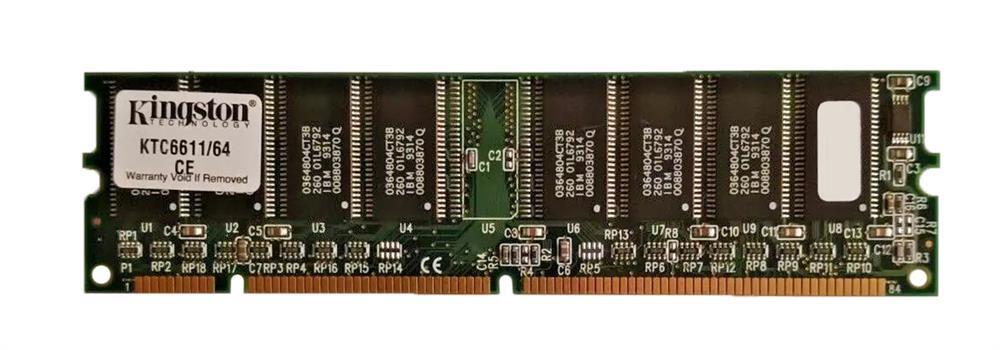 KTC6611/64CE Kingston 64MB PC100 100MHz non-ECC Unbuffered CL2 168-Pin DIMM Memory Module