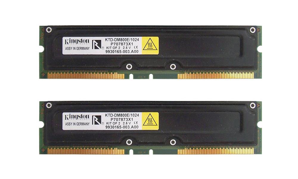 KTD-DM800E/1024(1OF2PCKIT) Kingston 1GB Kit (2 x 512MB) Module RDRAM PC800 ECC 45ns 800MHz 184-Pin 2.5v 256Meg x 18