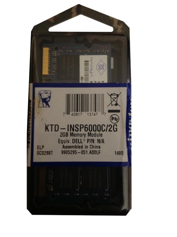 KTD-INSP6000C/2G Kingston 2GB PC2-6400 DDR2-800MHz non-ECC Unbuffered CL6 200-Pin SoDimm Dual Rank Memory Module for Dell
