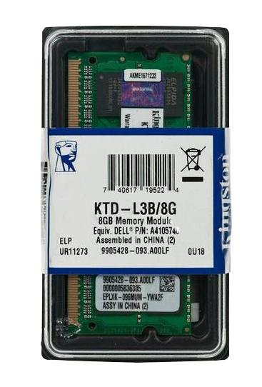 KTD-L3B/8G Kingston 8GB PC3-10600 DDR3-1333MHz non-ECC Unbuffered CL9 204-Pin SoDimm Dual Rank Memory Module