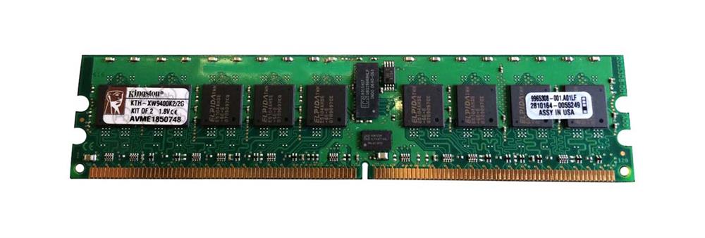 KTH-XW9400K2/2G Kingston 2GB Kit (2 X 1GB) PC2-5300 DDR2-667MHz ECC Registered CL5 240-Pin DIMM Single Rank Memory for HP/Compaq 408851-B21, EV282AA