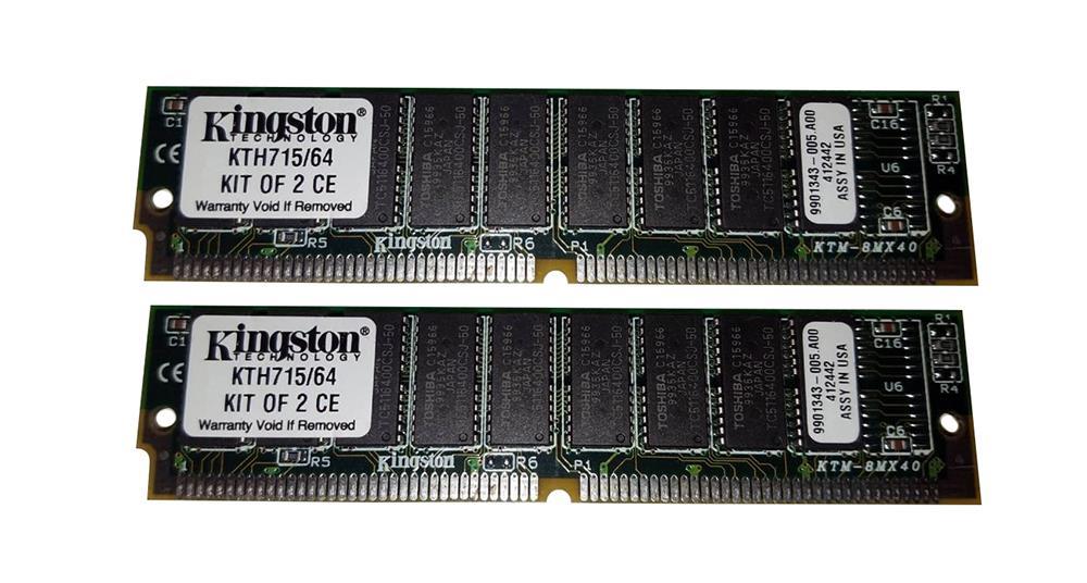 KTH715/64 Kingston 64MB Kit (2 X 32MB) FPM DRAM 72-Pin ECC Memory Module