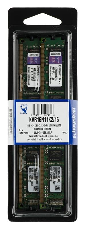 KVR16N11K2/16 Kingston 16GB Kit (2 X 8GB) PC3-12800 DDR3-1600MHz non-ECC Unbuffered CL11 240-Pin DIMM Memory