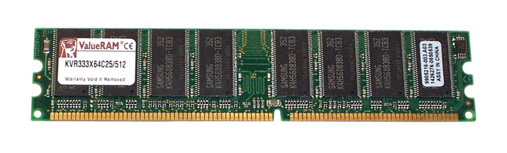 KVR333X64C25-512-1 Kingston 512MB PC2700 DDR-333MHz non-ECC Unbuffered CL2.5 184-Pin DIMM 2.5V Memory Module