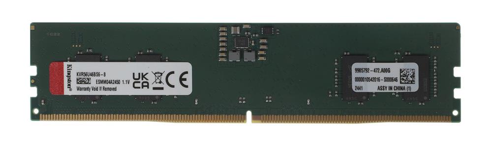 KVR56U46BS6-8 Kingston 8GB PC5-44800 DDR5-5600MHz Non-ECC Unbuffered CL46 288-pin UDIMM 1.1V Single Rank Memory Module