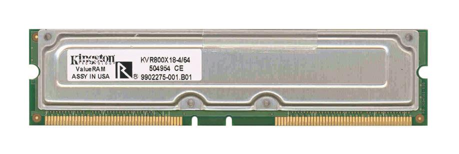 KVR800X18-4/64-IS Kingston 64MB RDRAM 800MHz ECC 184-Pin 4-Device DIMM Intel Qualified Memory Module