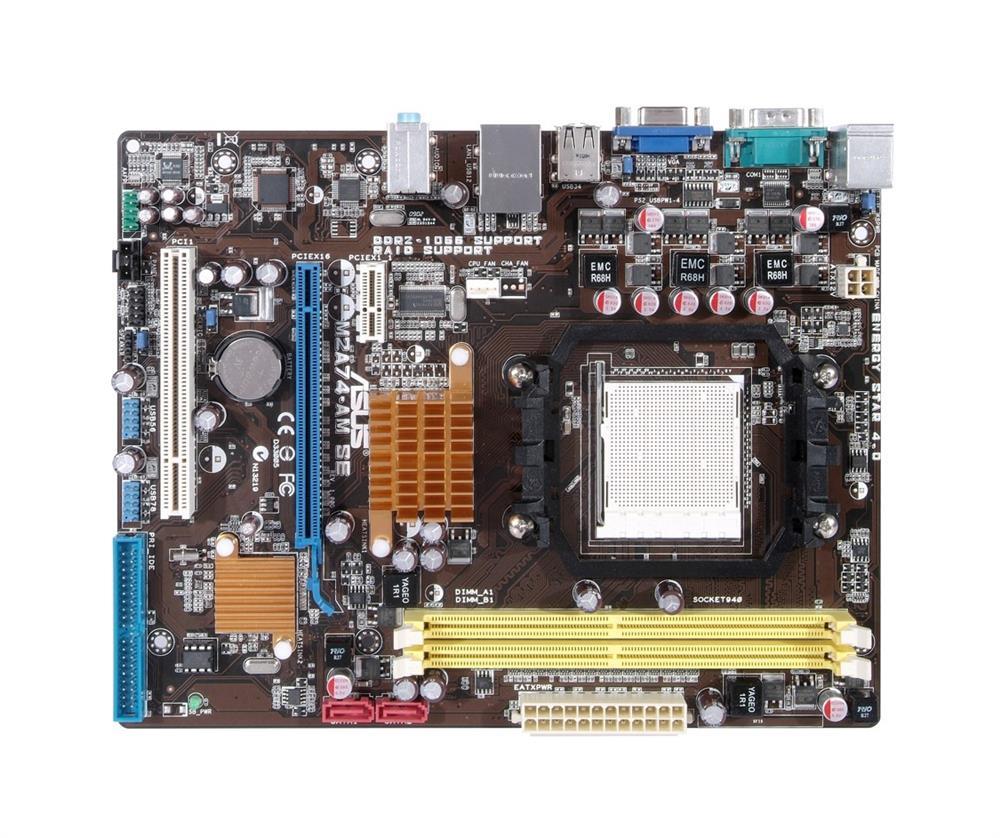 M2A74-AMSE ASUS Socket AM3/AM2+/AM2 AMD 740G/SB700 Chipset AMD Phenom X4/ Phenom X3/ Phenom X2/ Phenom II/ AMD Athlon X4/ Athlon X3/ Athlon X2/ AMD Sempron Processors Support DDR2 2x DIMM 2x SATA 3.0Gb/s Micro-ATX Motherboard (Refurbished)