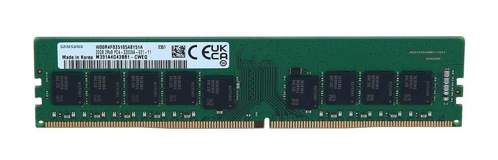 M391A4G43BB1-CWEQ Samsung 32GB PC4-25600 DDR4-3200MHz ECC Unbuffered CL22 288-Pin UDIMM 1.2V Dual Rank Memory Module