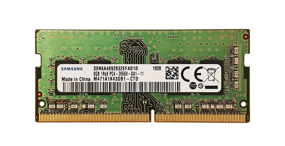 M471A1K43DB1-CTD Samsung 8GB PC4-21300 DDR4-2666MHz non-ECC Unbuffered CL19 260-Pin SoDimm 1.2V Single Rank Memory Module