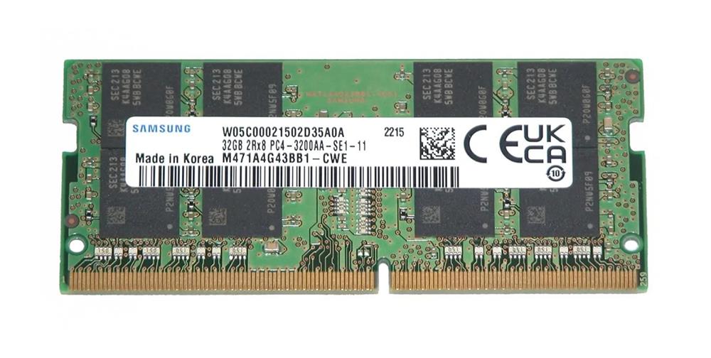 M471A4G43BB1-CWE Samsung 32GB PC4-25600 DDR4-3200Mhz non-ECC Unbuffered CL22 260-Pin SoDimm  1.2V Dual Rank Memory Module