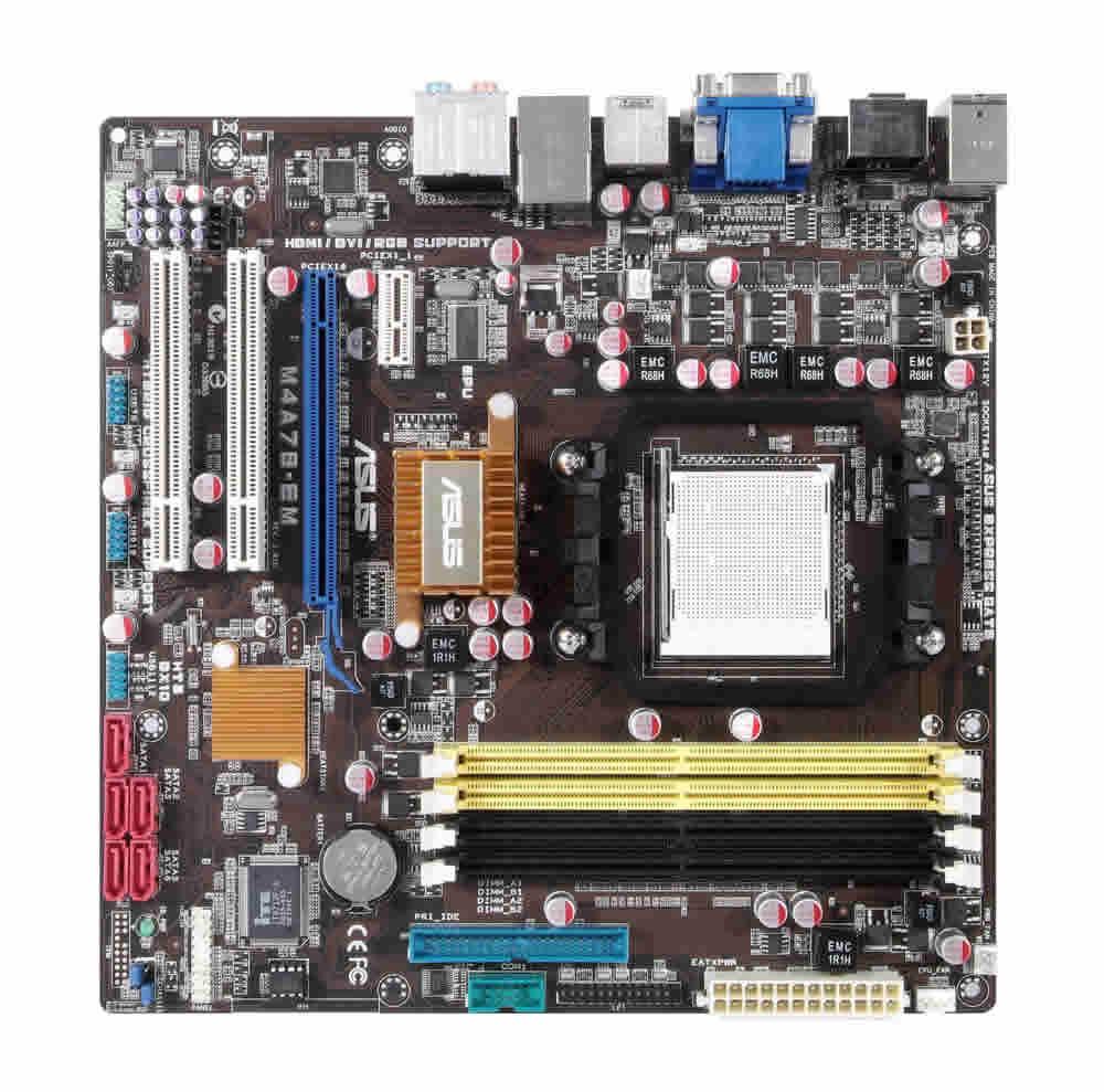 M4A78-EM ASUS Socket AM3/AM2+/AM2 AMD 780G + SB700 Chipset AMD Phenom II/ AMD Athlon II/ AMD Phenom/ AMD Athlon/ AMD Sempron Processors Support DDR2 4x DIMM 5x SATA 3.0Gb/s Micro-ATX Motherboard (Refurbished)