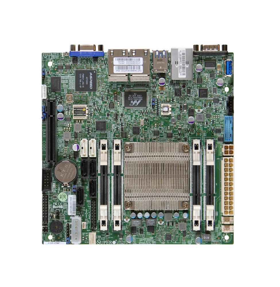 MBD-A1SRI-2758F SuperMicro A1SRi-2758F Socket BGA1283 System On Chipset Intel Atom C2758 Processors Support DDR3 4x DIMM 2x SATA3 6.0Gb/s Mini-ITX Motherboard (Refurbished)