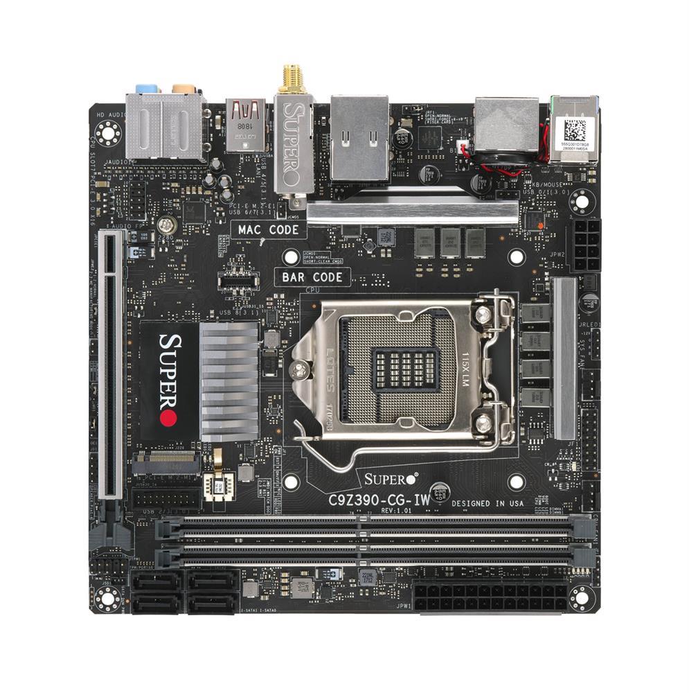 MBD-C9Z390-CG-IW SuperMicro C9Z390-CG-IW Socket LGA 1151 Intel Z390 Express Chipset 8th/9th Generation Core i7 / i5 / i3 / Pentium / Celeron Processors Support DDR4 2x DIMM 4x SATA3 6.0Gb/s Mini-ITX Motherboard (Refurbished)