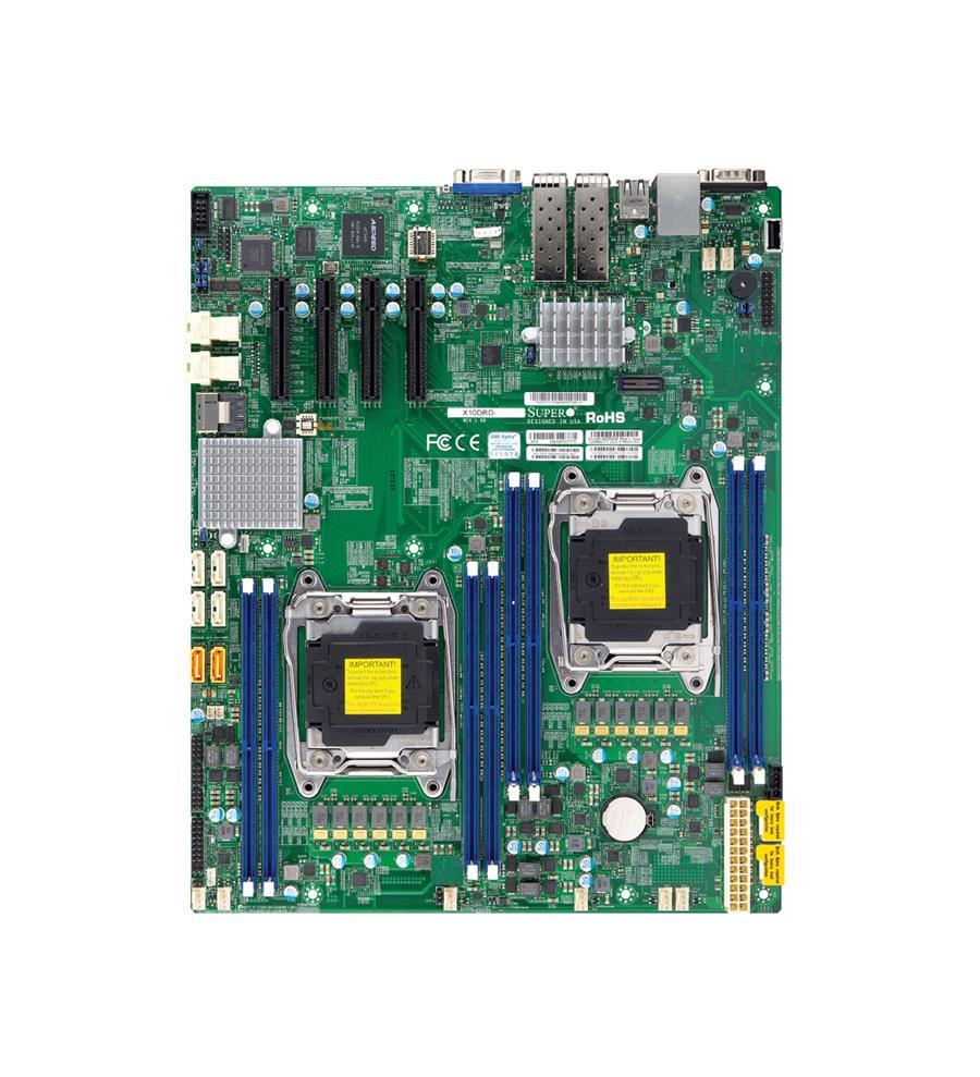 MBD-X10DRD-I-B Supermicro X10DRD-i Server Motherboard Intel Chipset Socket LGA 2011-v3 1 x Bulk Pack Extended ATX 2 x Processor Support 1TB DDR4 SDRAM Maximum RAM 1.87 GHz, 2.40 GHz, 2.13 GHz, 1.60 GHz Memory Speed Supported RDIMM, DIMM, LRDIMM 8 x Memory Slots Serial ATA/600 RAID Supported Controller 10, 5, 1, 0 RAID Levels On-board Video Chipset ASPEED AST2400 Gigabit Ethernet 4 x PCI Express x8 Slots 4 x USB Ports VGA 10 x SATA Interfaces (Refurbished)