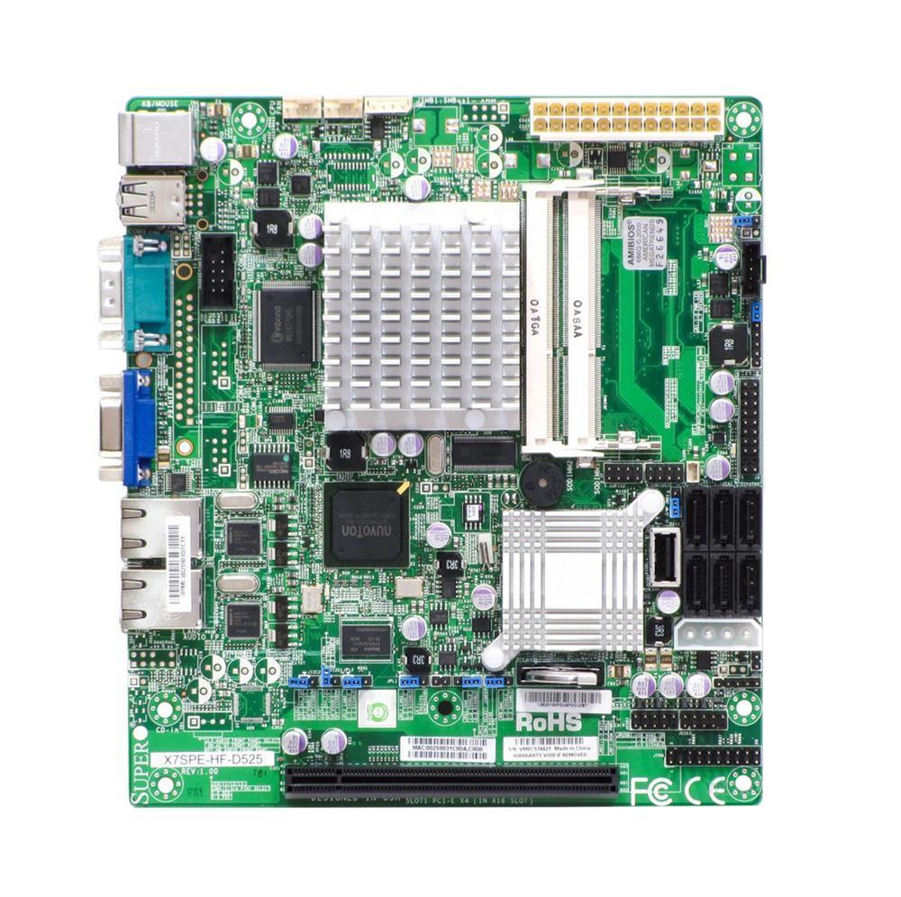 MBD-X7SPE-H-D525---B SuperMicro X7SPE-H-D525 Intel ICH9R Chipset Intel Atom D525 Processors Support DDR3 2x DIMM 6x SATA2 3.0Gb/s Flex-ATX Motherboard (Refurbished)