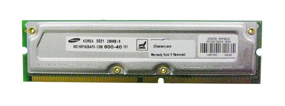 MD16R1628AFO-CM8 Samsung 256MB RDRAM PC800 non-ECC non-Parity 40ns 800MHz 232-Pin 2.5v