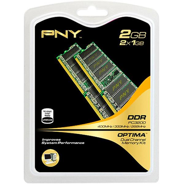 MD2048KD1-400 PNY 2GB Kit (2 X 1GB) PC3200 DDR-400MHz non-ECC Unbuffered CL3 184-Pin DIMM Memory