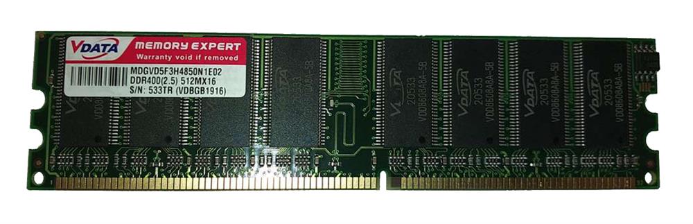 MDGVD5F3H4850N1E02 ADATA 512MB PC3200 DDR-400MHz non-ECC Unbuffered CL2.5 184-Pin DIMM 2.5V Memory Module