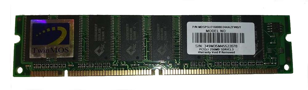 MDSPSLE16I08D244AZFW0/T TwinMOS 256MB PC133 133MHz non-ECC Unbuffered CL3 168-Pin DIMM Memory Module