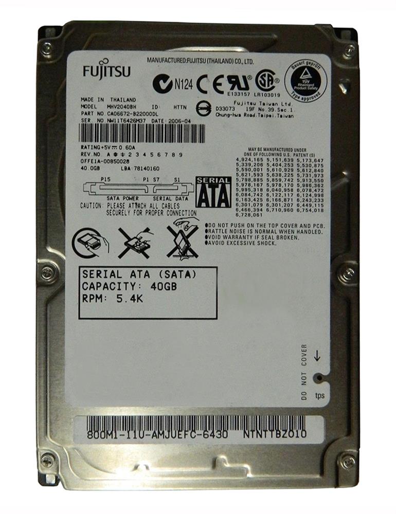MHV2040BH Fujitsu Mobile 40GB 5400RPM SATA 1.5Gbps 8MB Cache 2.5-inch Internal Hard Drive